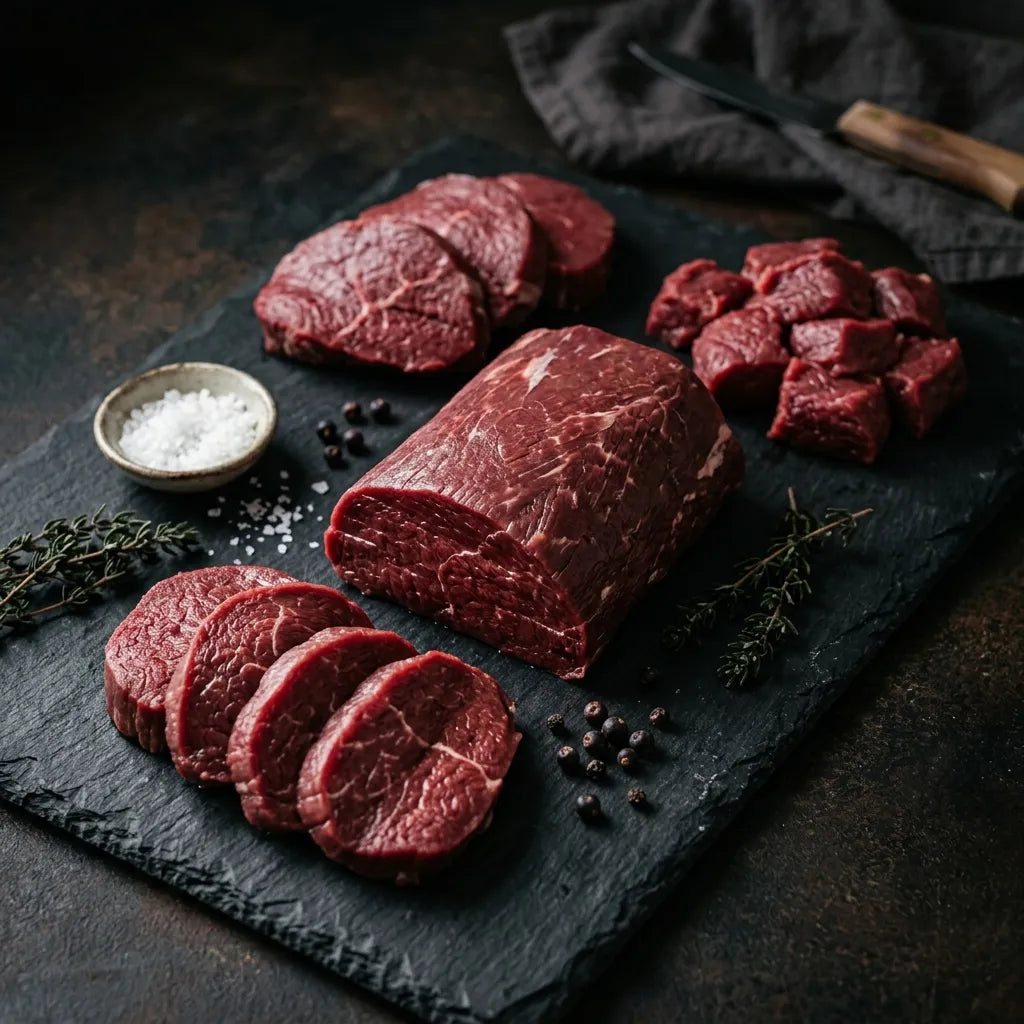 KI-generiertes Symbolbild: Hirschfleisch; kein Produktfoto von Hirsch Pur